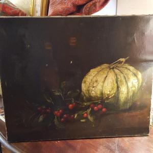 Courge Et Vin : Tableau Huile Sur Toile .