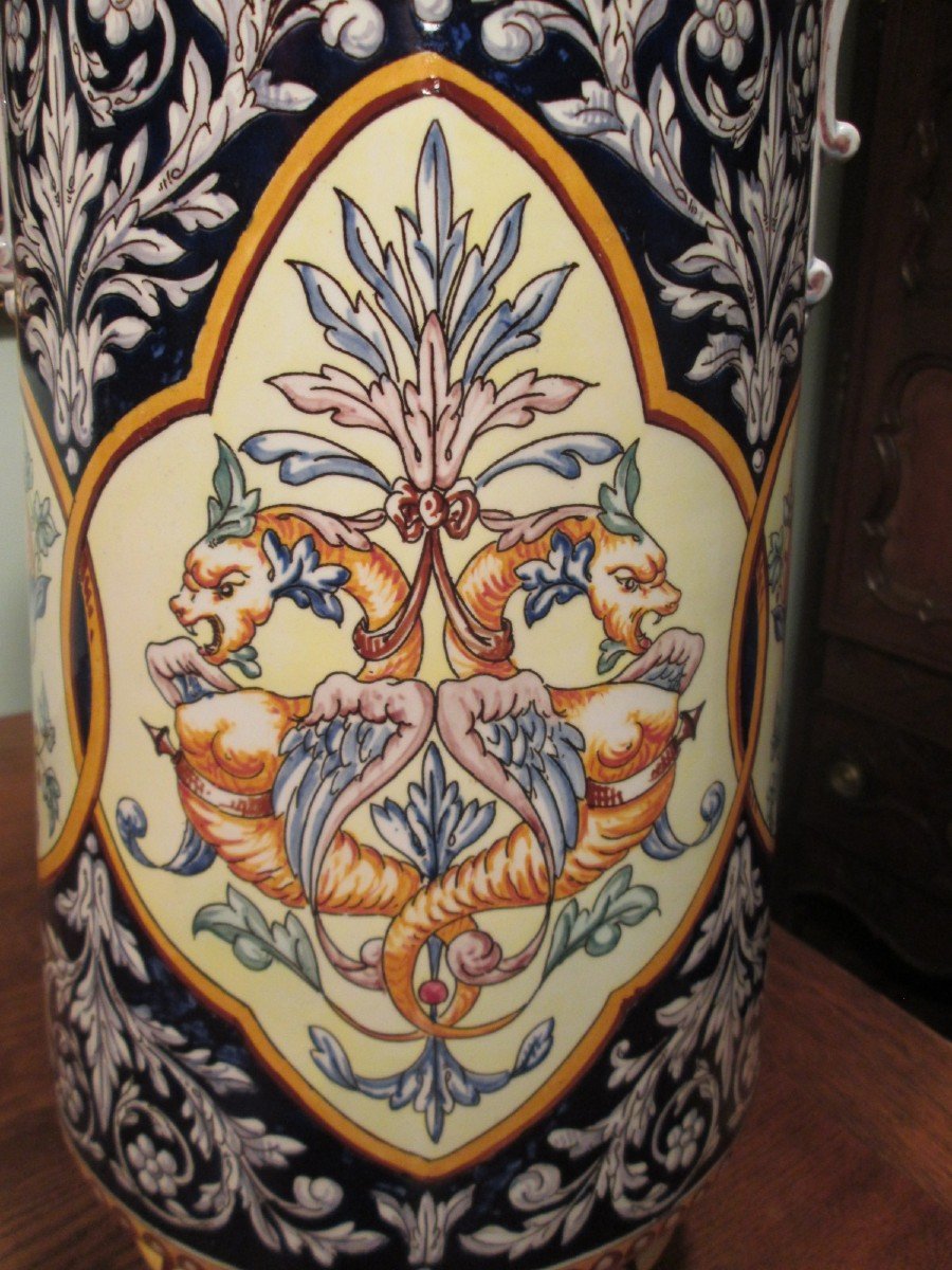 Sarreguemines, Pair Of "balustre" Hand Painted Vases-photo-3