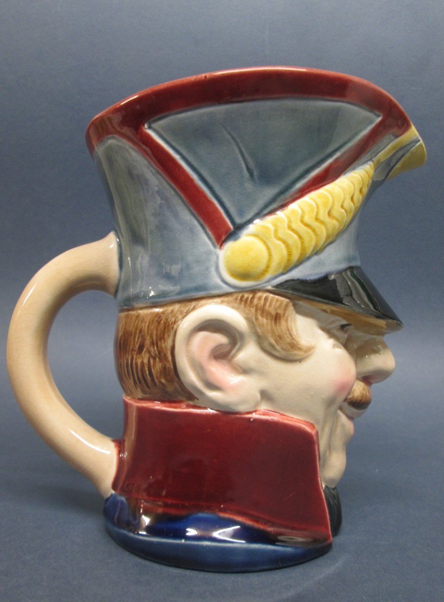 Sarreguemines, "soldier Head" Pitcher, Majolica, Military, Jug-photo-1