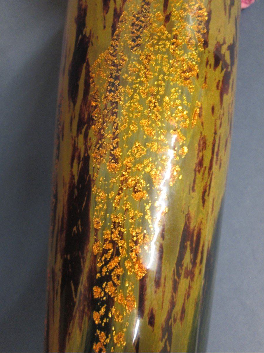 Daum Nancy, Marmorean Glass Paste Vase, Gold Glitter, Art Deco-photo-2