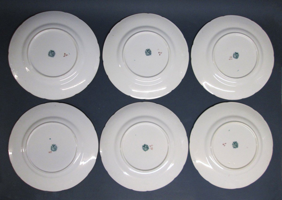 Sarreguemines, 6 Assiettes En Porcelaine, Décor N° 215-photo-2