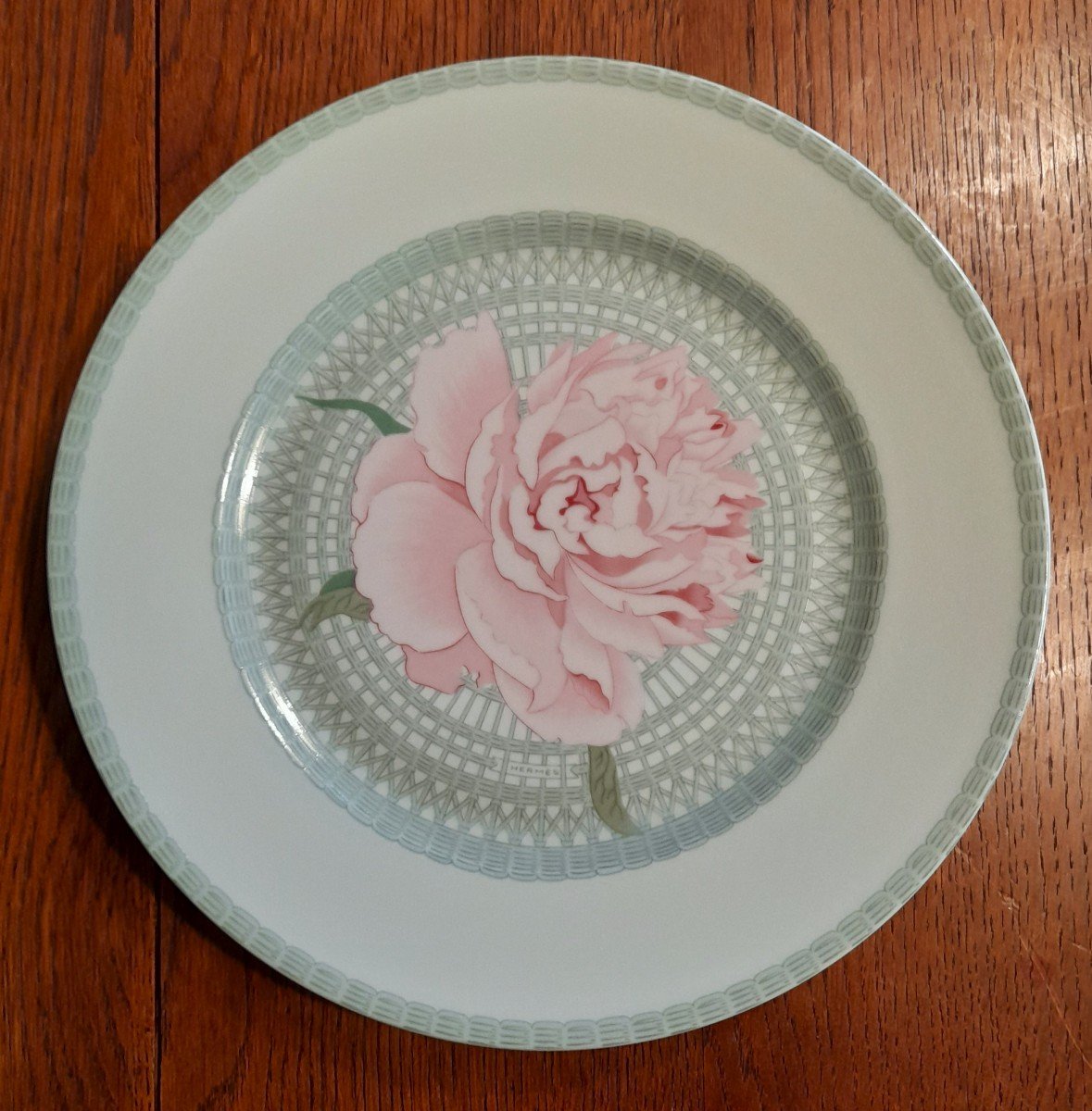 Hermès, Les Pivoines, Limoges, Porcelain, 12 Flat Plates-photo-2