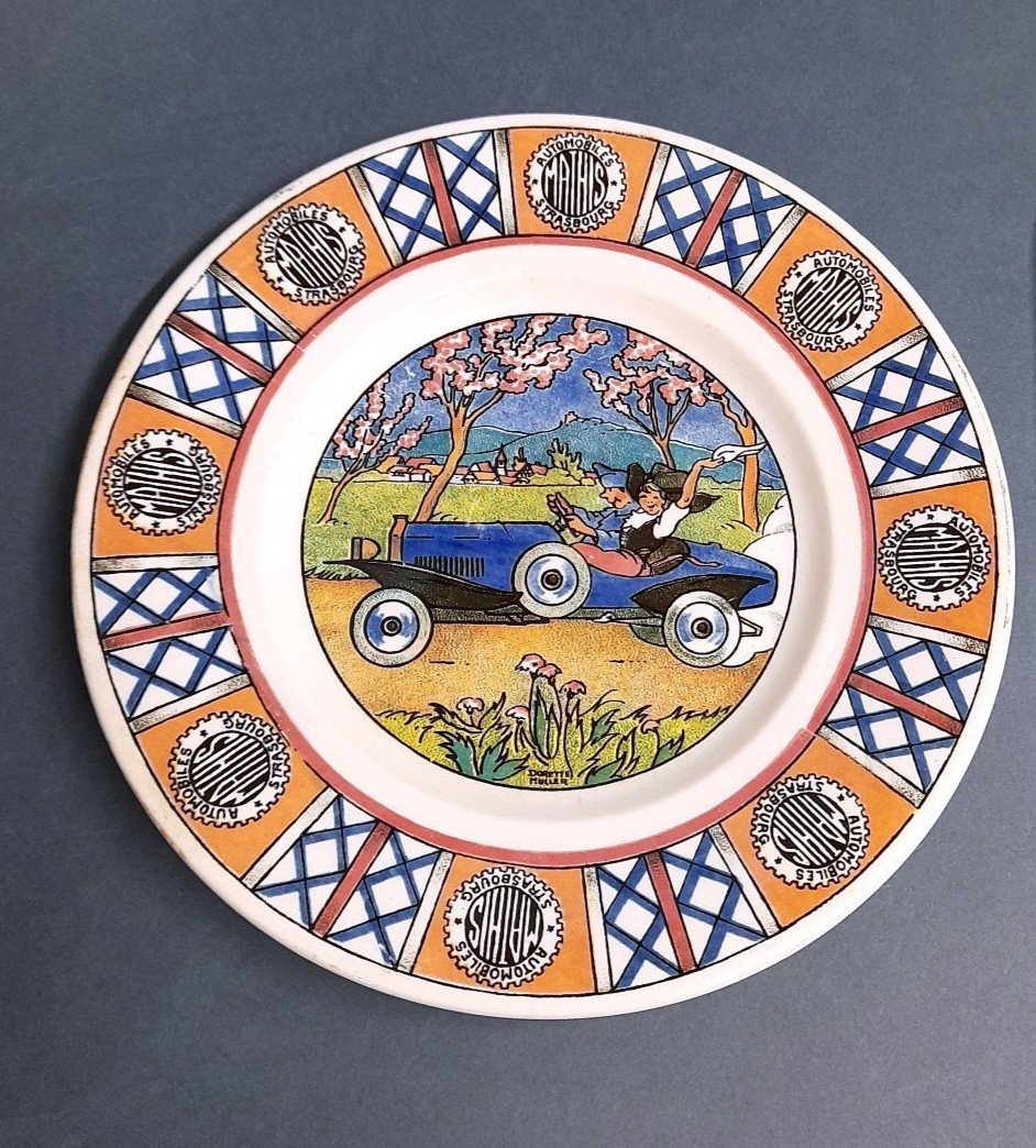 Sarreguemines,  Assiette Mathis Petite Taille, Alsace, Automobile, Dorette Muller, Publicité