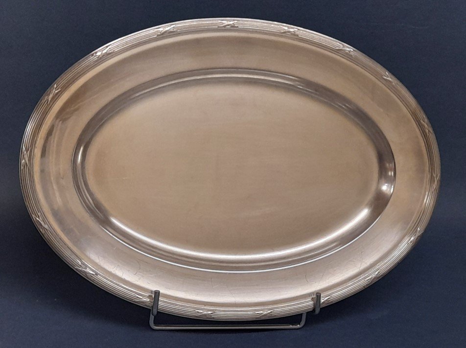 Christofle, Oval Dish Crossed Ribbons Silver Metal