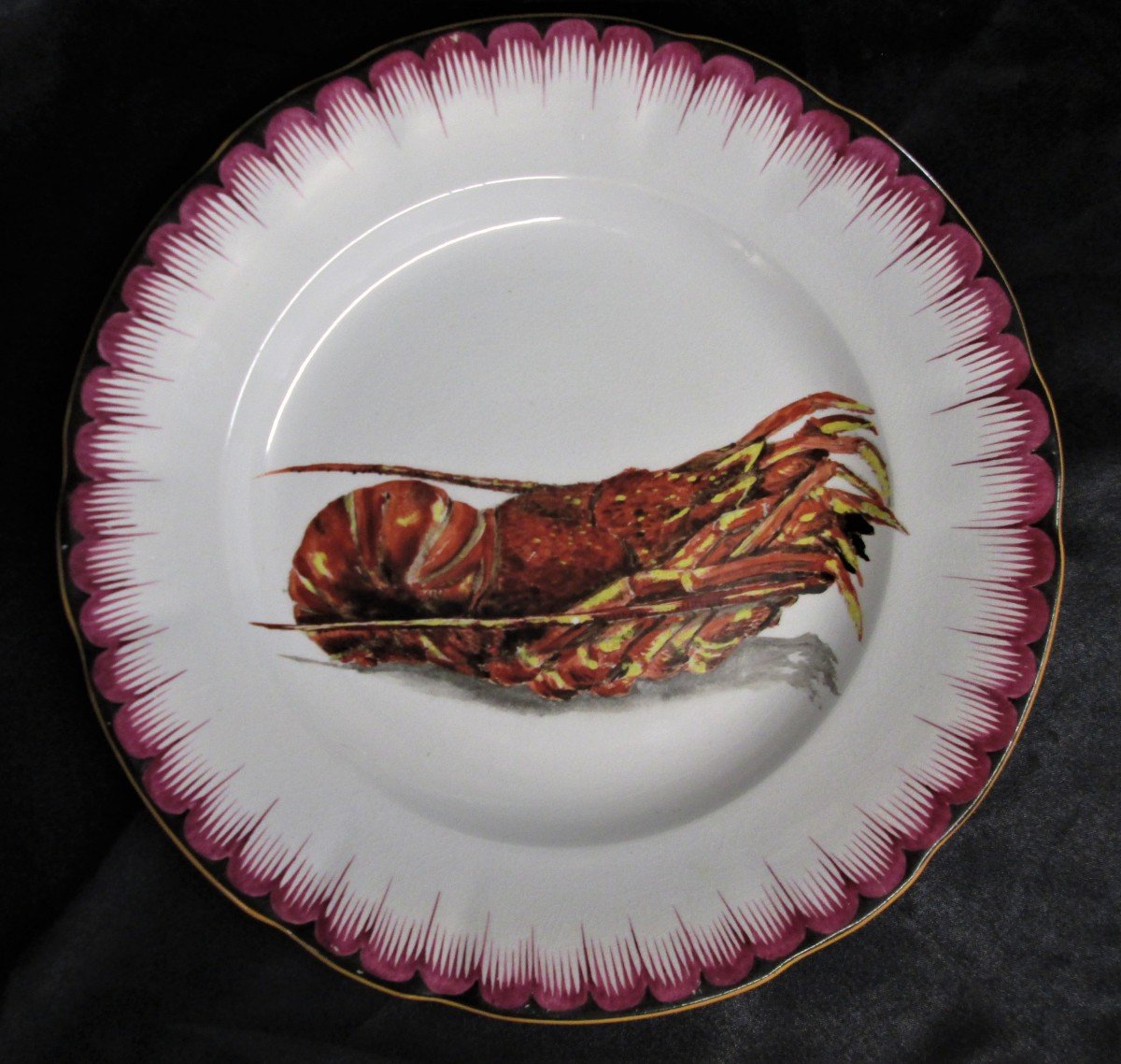 Sarreguemines Pair Of Hand Painted Plates, Hunting, Fishing, Game, Partridge, Lobster-photo-2