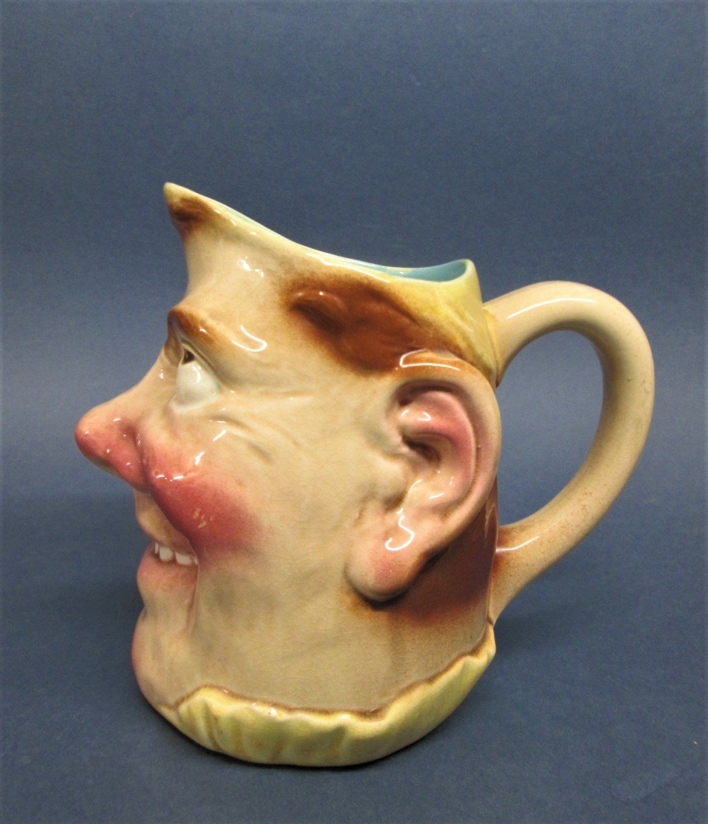 Sarreguemines, Pitcher "eyes Up" Majolica Jug-photo-1