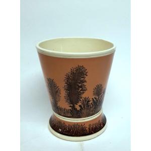 Sarreguemines, Cachepot, Arborizations, Fine Earthenware, Engobe