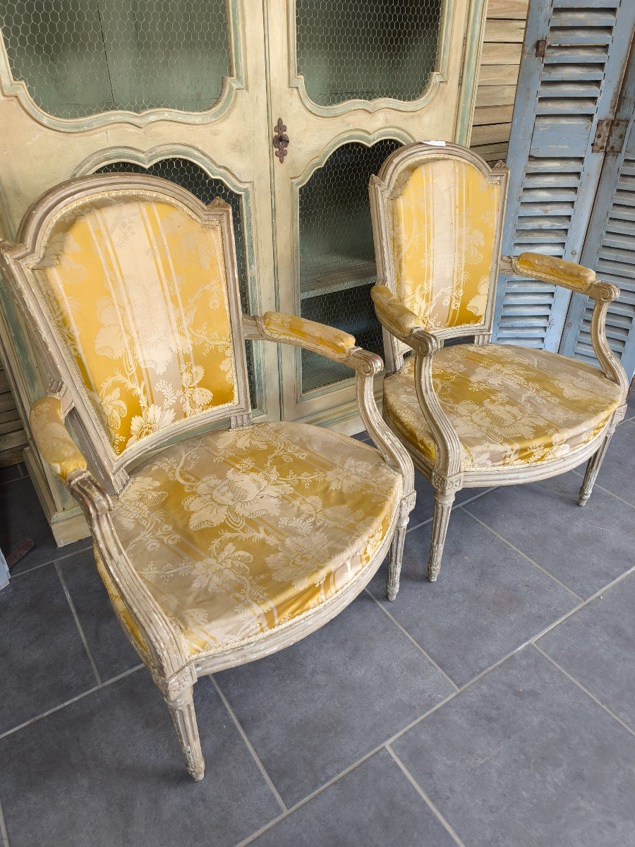 Pair Of L XVI Period Armchairs Stamped Jean Baptiste Lebas -photo-2