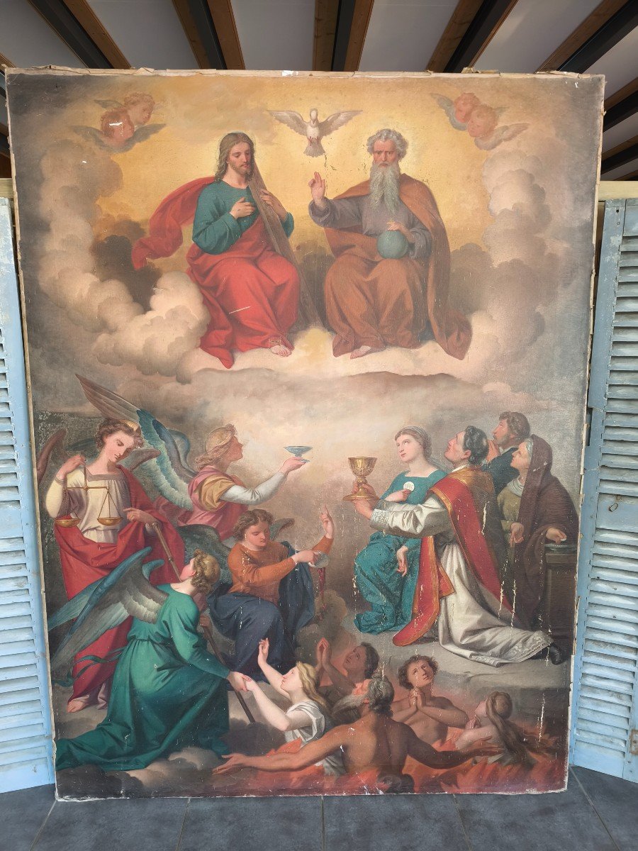 Large Religious Canvas Signed "huber"