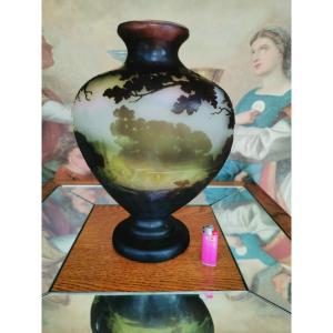 Large Gallé Vase With Lake Decor 