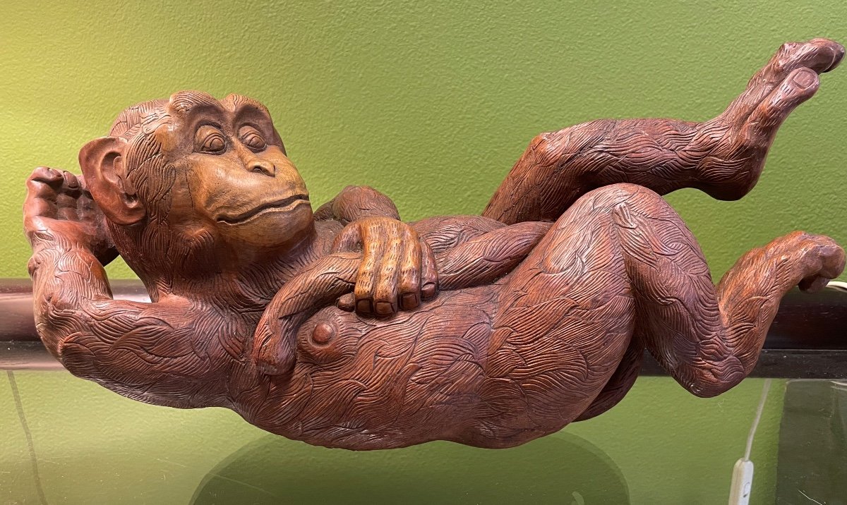  Monkey Wooden Sculpture Of Asian Origin 