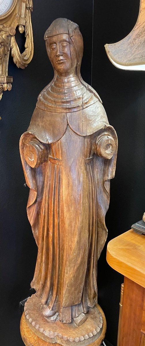 Statue Sculpture En Bois Sainte Femme Ou Religieuse XVIeme haute époque-photo-2