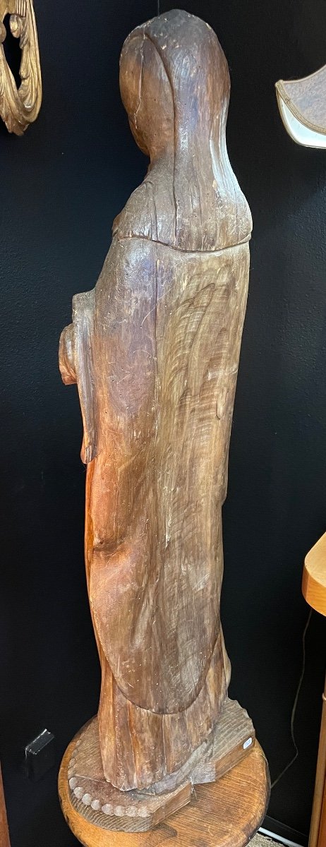 Wooden Sculpture Of A Holy Woman Or Nun, 16th Century-photo-3