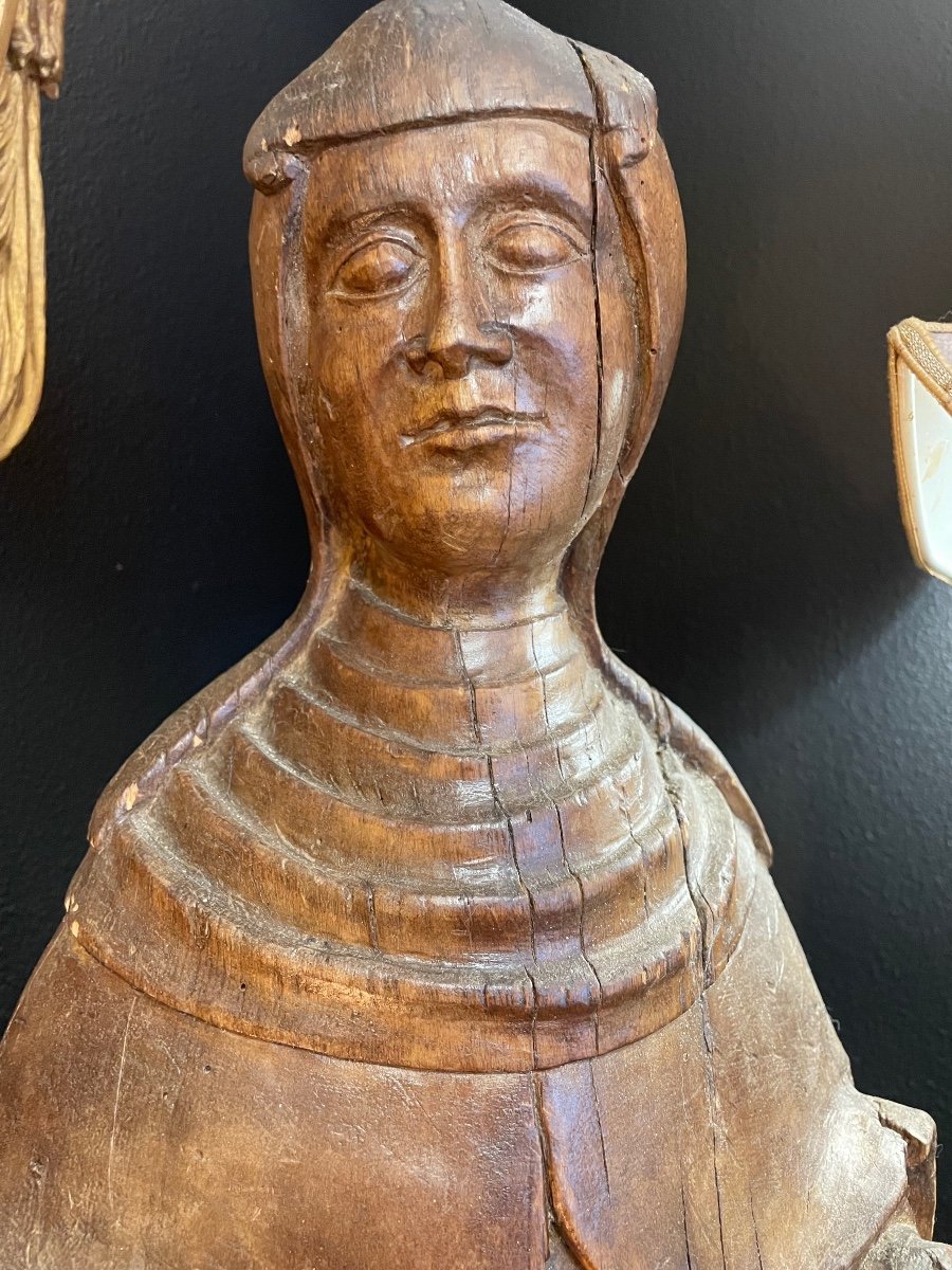 Wooden Sculpture Of A Holy Woman Or Nun, 16th Century-photo-1