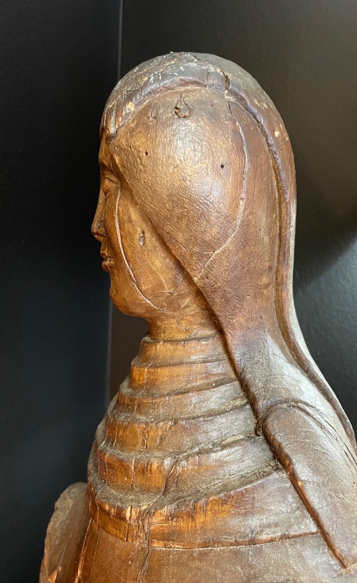 Wooden Sculpture Of A Holy Woman Or Nun, 16th Century-photo-3