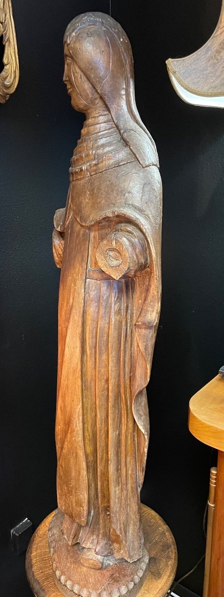 Wooden Sculpture Of A Holy Woman Or Nun, 16th Century-photo-4