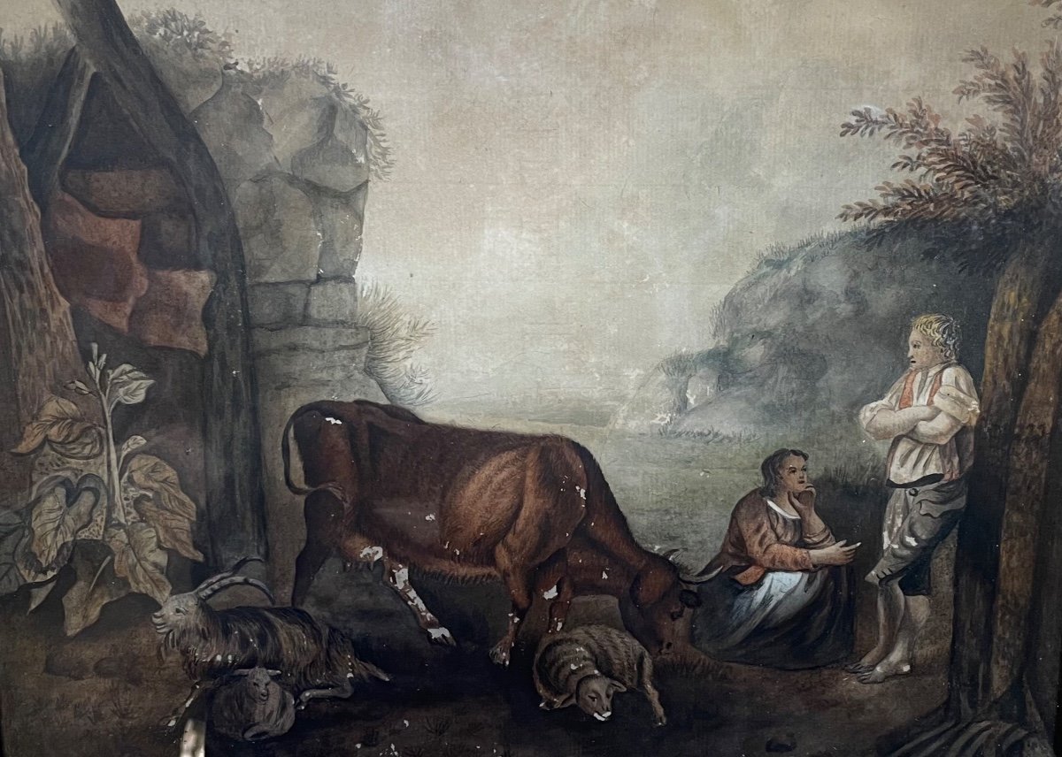 18th Century Pastoral Country Scene Painting-photo-2