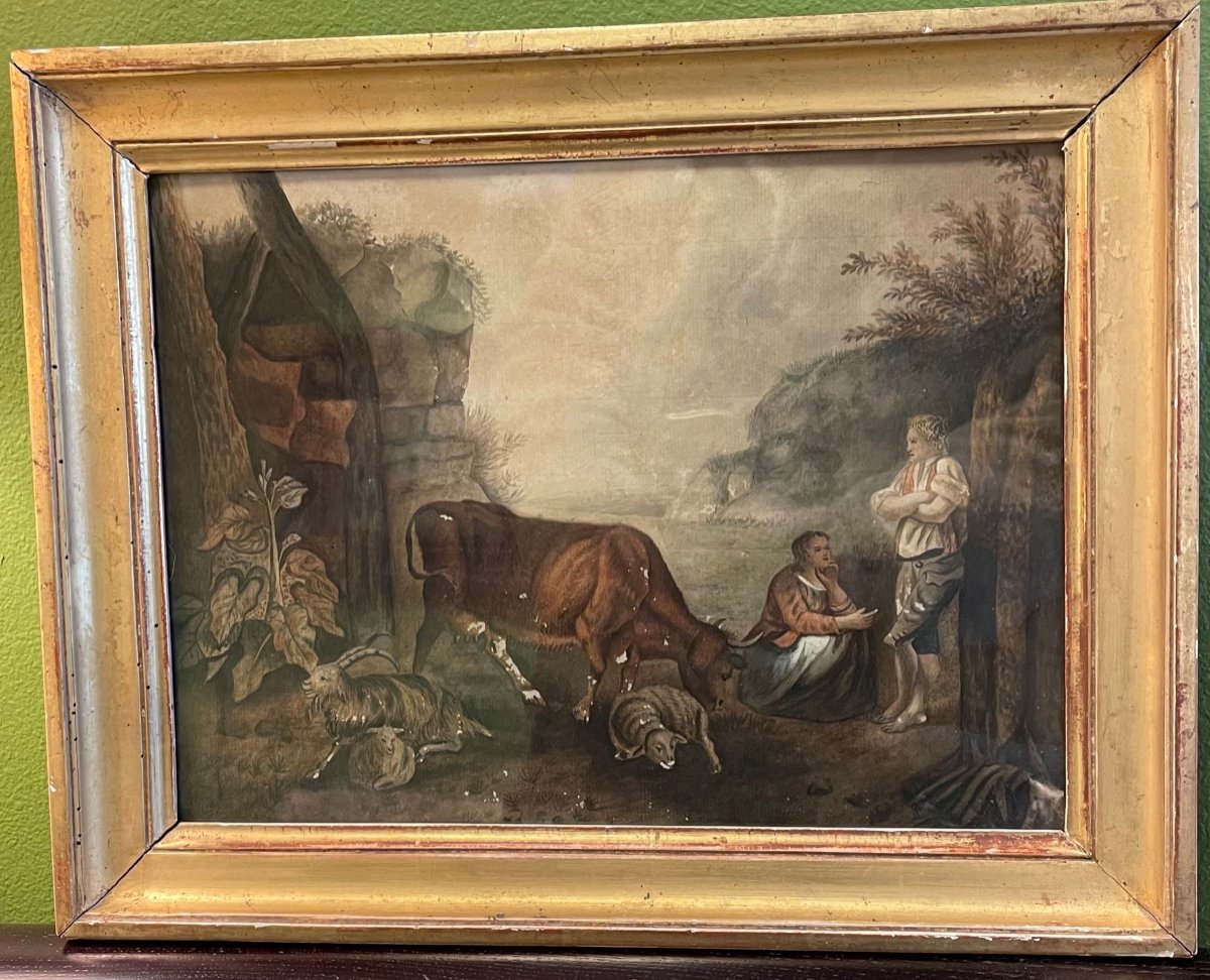 Peinture Scène Champêtre Pastorale 18eme