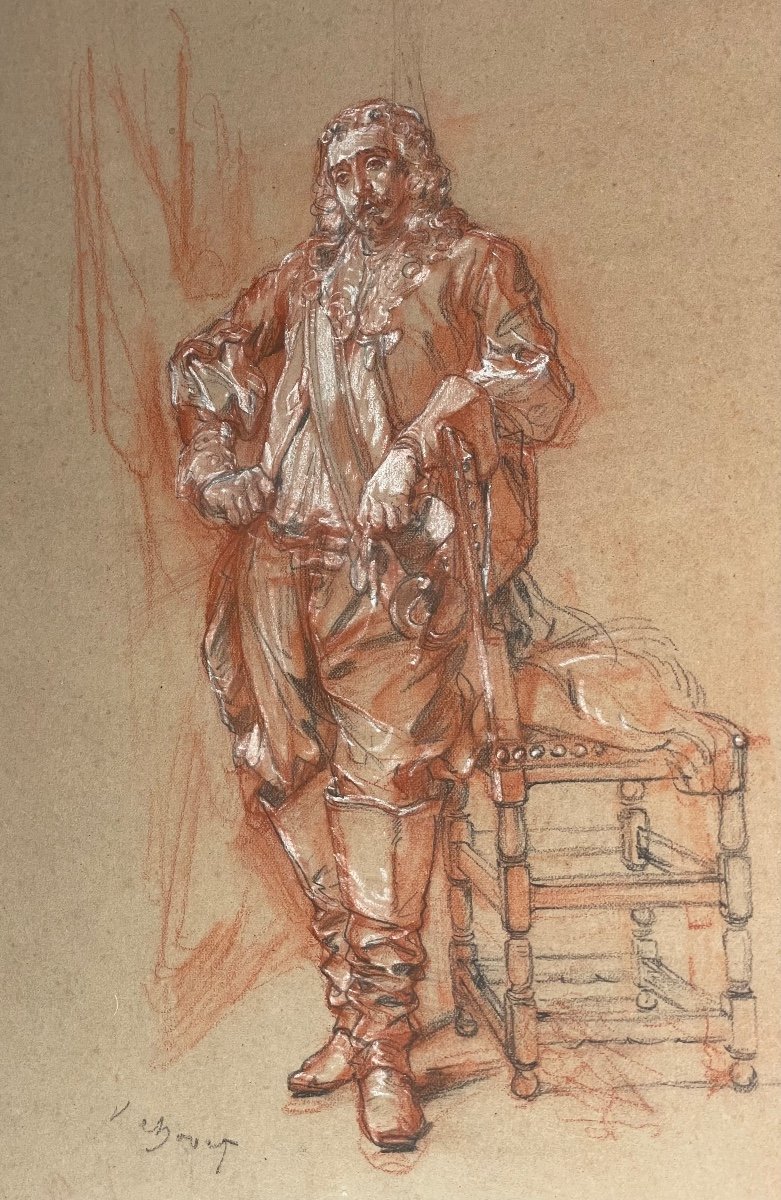 Victor Chavet Drawing Sanguine Musketeer 19th-photo-6