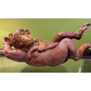  Singe Sculpture En Bois D’origine Asiatique 