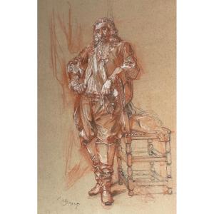 Victor Chavet Drawing Sanguine Musketeer 19th