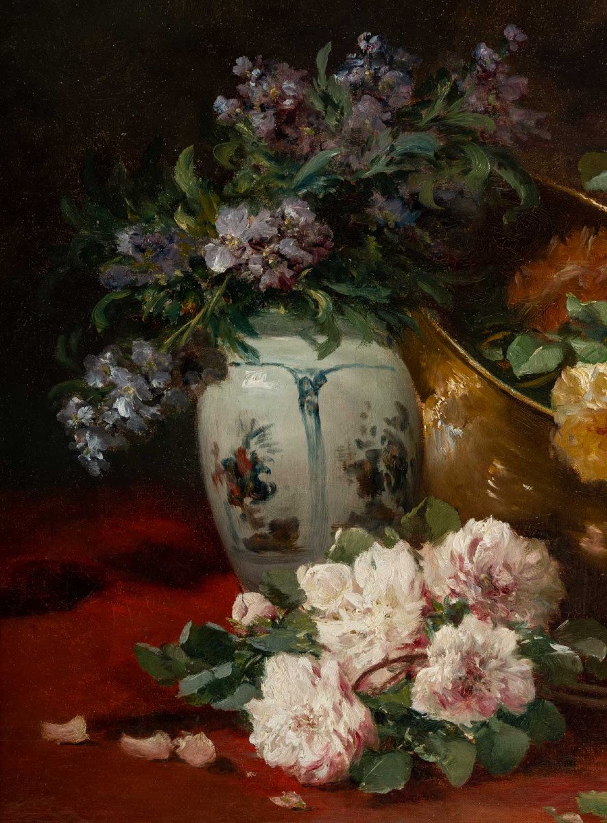 Henri Cauchois (1850 - 1911) : Still Life With The Roses.-photo-3