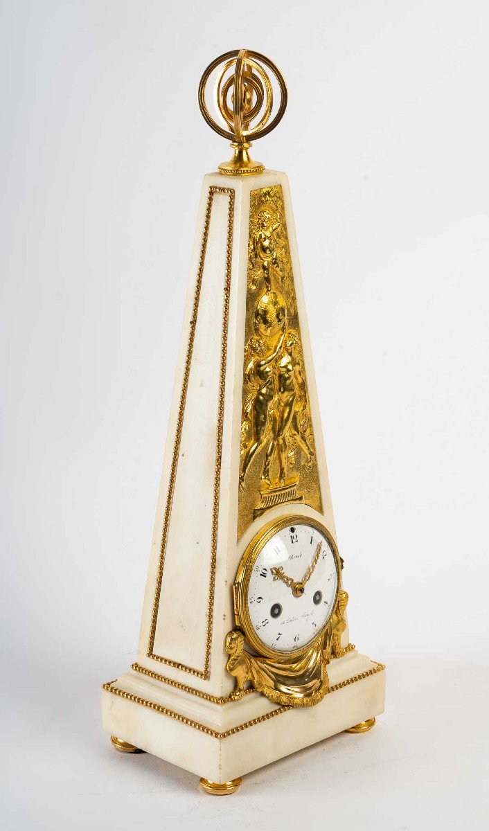 An Louis XVI Period (1774 - 1793) Obelisk Clock.-photo-5