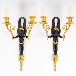 A Napoleon III Period (1852 - 1870) Pair Of Wall - Lights In 1st Empire Style.