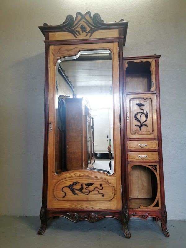 Nancy School Art Nouveau Wardrobe "aux Poppies"-photo-2