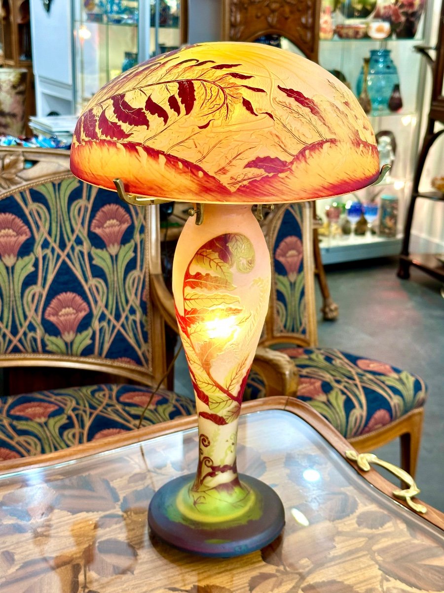 Art Nouveau Mushroom Lamp "with Ferns"-photo-7