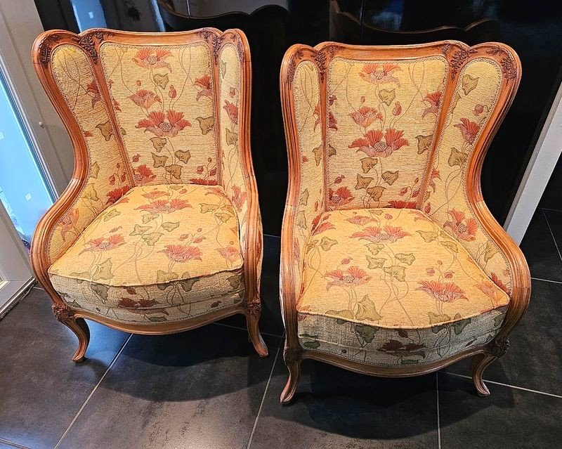 Pair Of Art Nouveau Chairs School Of Nancy "glycine"-photo-7