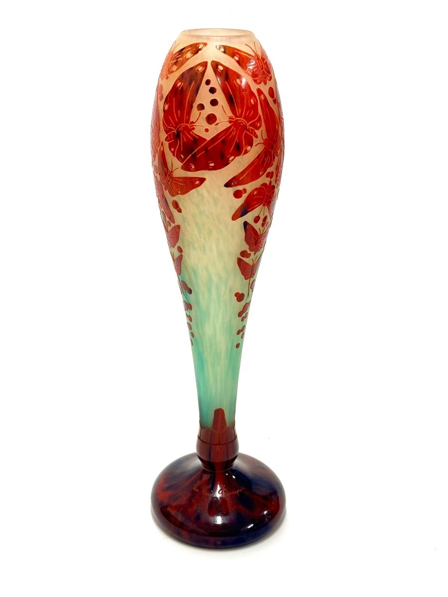 Large French Glass Vase "with Butterflies"-photo-2