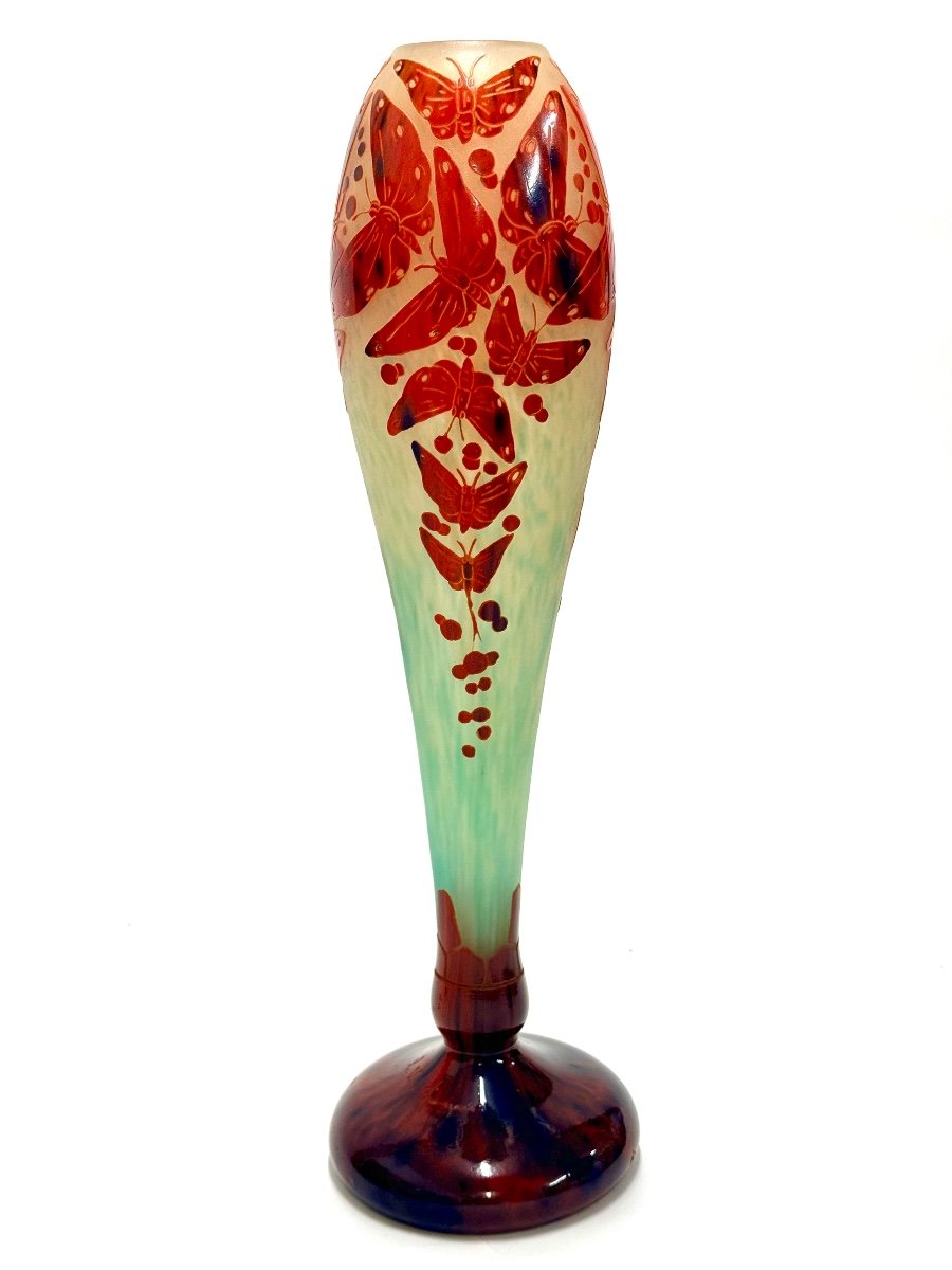 Large French Glass Vase "with Butterflies"