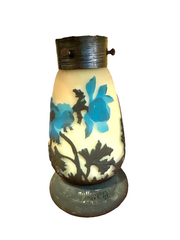 Muller Frères Lunéville Mushroom Lamp "with Blue Anemones"-photo-3