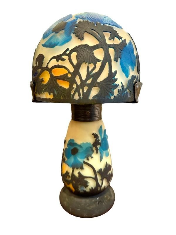 Muller Frères Lunéville Mushroom Lamp "with Blue Anemones"