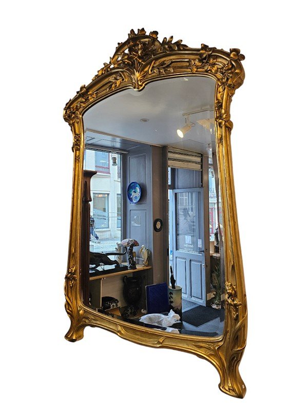 Art Nouveau Mirror School Of Nancy In Golden Wood-photo-3