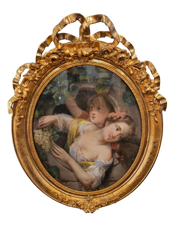 Pastel Oval Framed Barbedienne "young Girls With Raisins"-photo-3