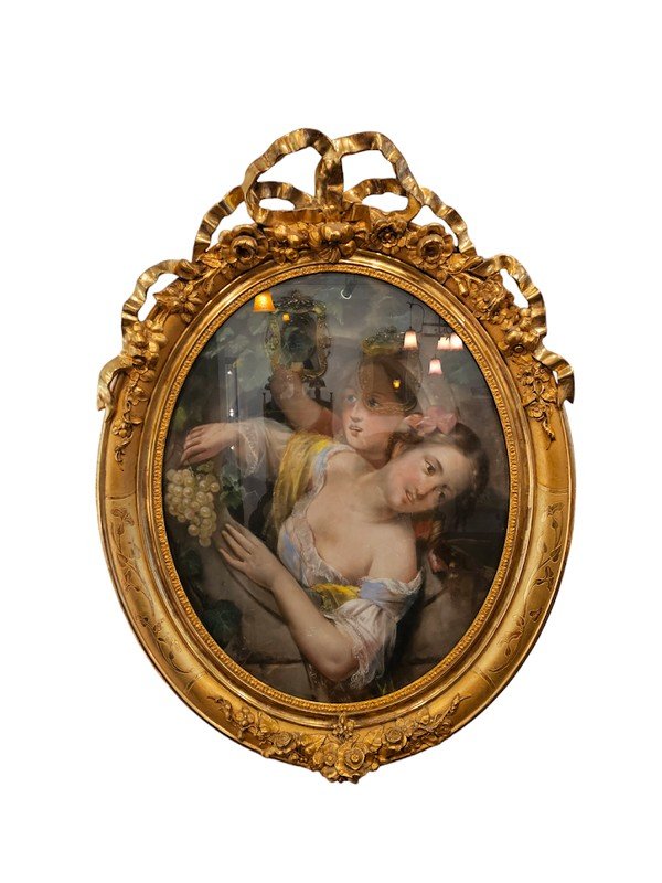 Pastel Oval Framed Barbedienne "young Girls With Raisins"