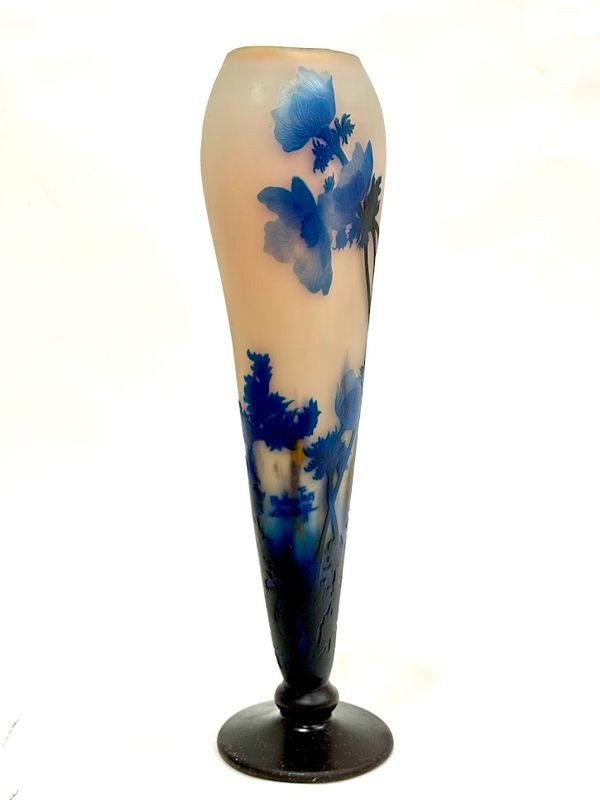 Muller Frères Lunéville Grand Vase "anémones Bleues"-photo-4