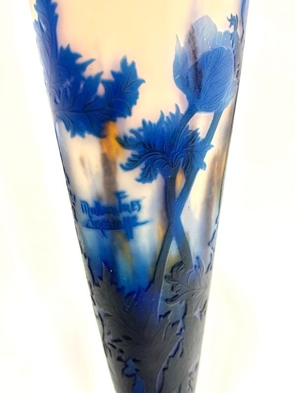 Muller Frères Lunéville Large Vase "blue Anemones"-photo-5