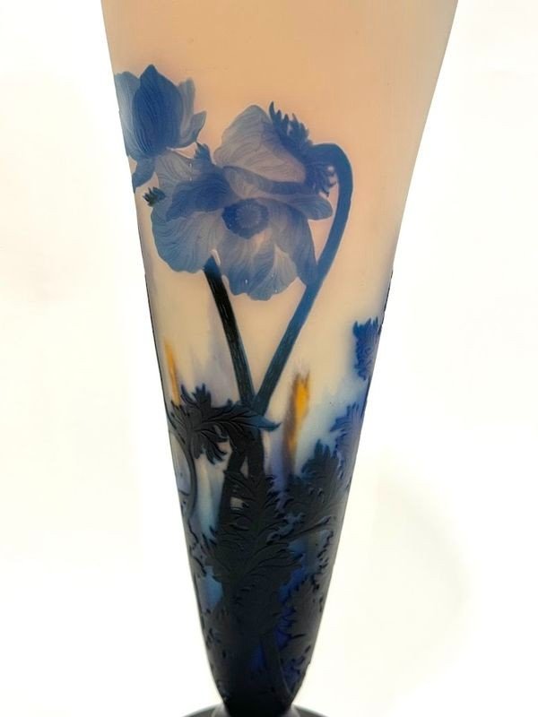 Muller Frères Lunéville Large Vase "blue Anemones"-photo-6