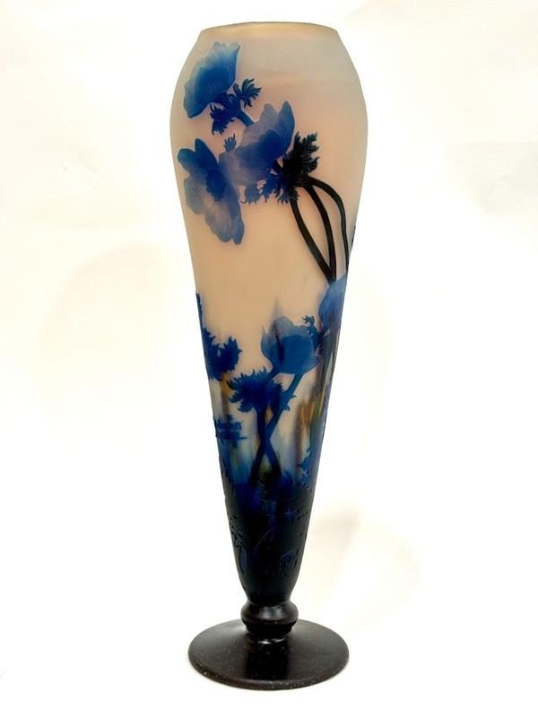 Muller Frères Lunéville Grand Vase "anémones Bleues"