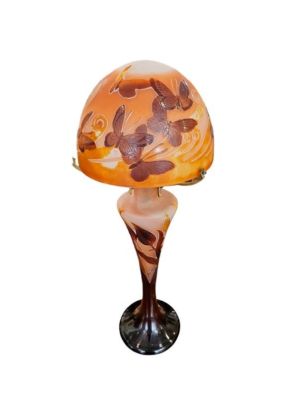 Emile Gallé Lampe Champignon Art Nouveau " Aux Papillons "-photo-2