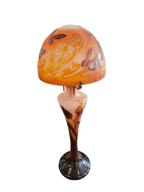 Emile Gallé Lampe Champignon Art Nouveau " Aux Papillons "-photo-3