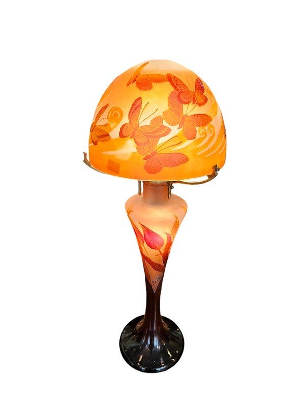 Emile Gallé Lampe Champignon Art Nouveau " Aux Papillons "-photo-8