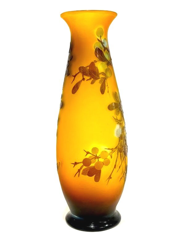 Emile Gallé Art Nouveau Vase "with Prunus"-photo-2