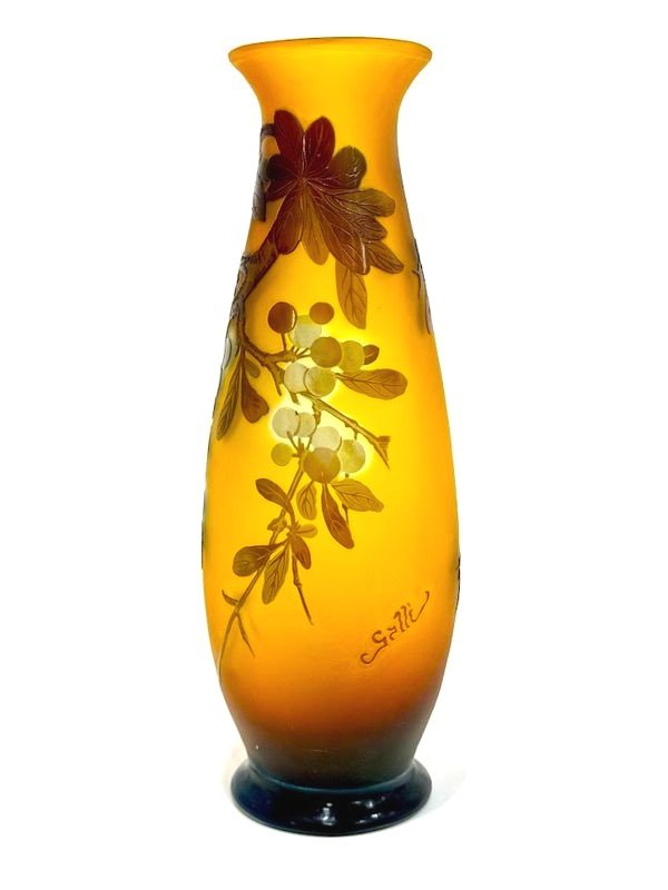 Emile Gallé Art Nouveau Vase "with Prunus"-photo-3