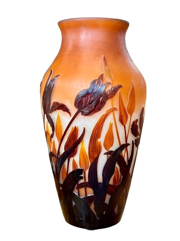 Emile Gallé Important Vase Art Nouveau "tulipes"-photo-3