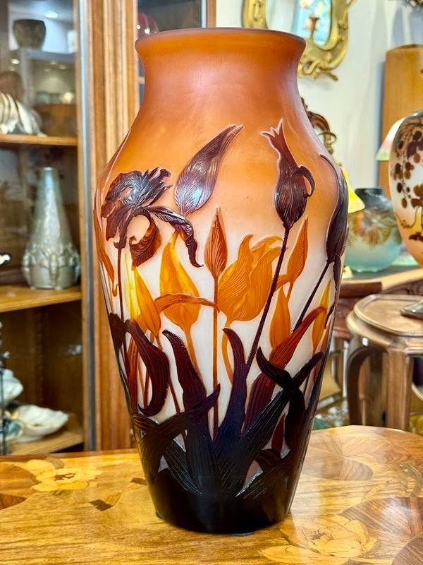 Emile Gallé Important Vase Art Nouveau "tulipes"-photo-6