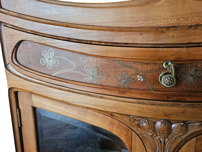 Art Nouveau Display Case "tulips And Brass Marquetry"-photo-3